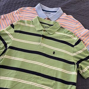 IZOD Green and Blue Striped Polo Shirt Set Size L